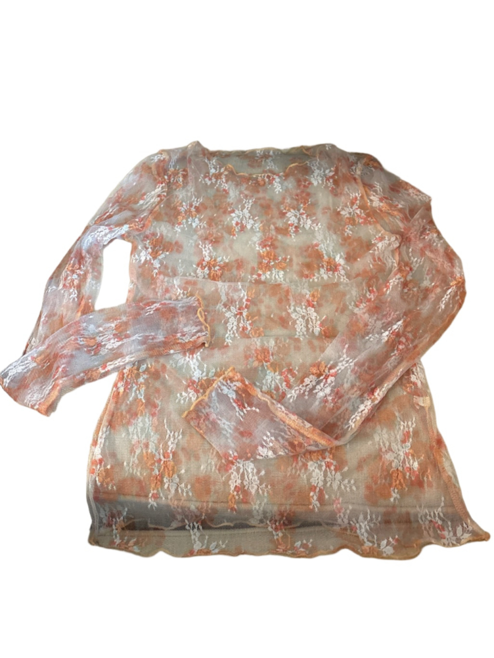 Women's Unbranded Orange & White Floral Lace Long Sleeve Tee L